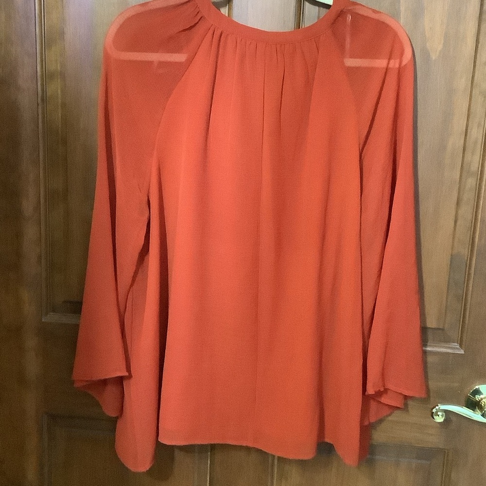 New Directions Orange Blouse with Sequin Accents - Picture 2 of 6